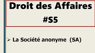 Droit des Affaires S5 LA SOCIÉTÉ ANONYME [upl. by Lyrehc]