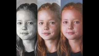 2 of 3 Glazing grisaille technique real time portrait painting tutorial [upl. by Nabalas]