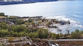 Landslide sweeps Norway homes into the sea [upl. by Idham]