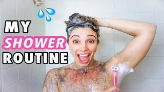 MY SHOWER ROUTINE PAMPERING FEMININE HYGIENE HAIR CARE amp FACE WASH ALL CELEBS USE [upl. by Atinhoj]