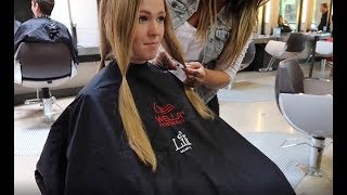 Long blonde hair to bob haircut [upl. by Ahsitahs]